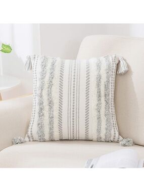 Decorative Boho Throw Pillow Cover 18x18, Accent Neutral Textured Tufted